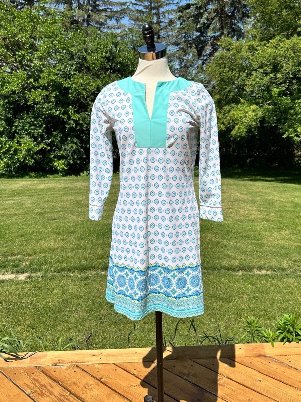Cabana Life Dress Tunic Beach Shift, Small, Blue Turquoise White